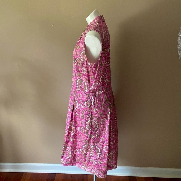 Talbots Women’s Pink Paisley Sleeveless Cotton Size 16 Fit & Flare Midi Dress - Picture 4 of 7
